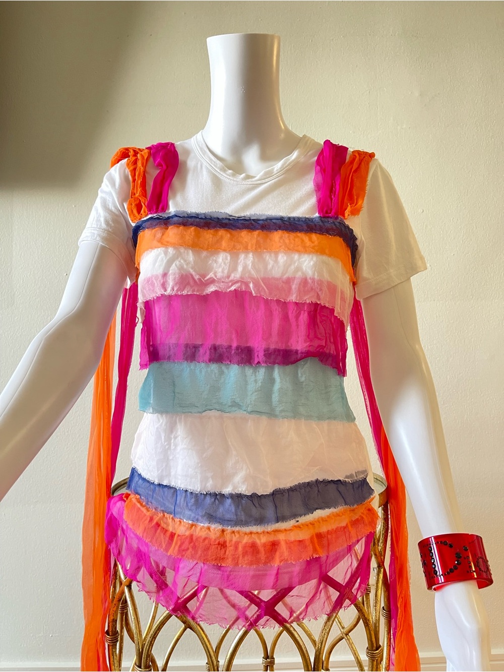 Limited Edition Missoni Colorblock Ruffle One-Top - White, Pink, Orange, Blue